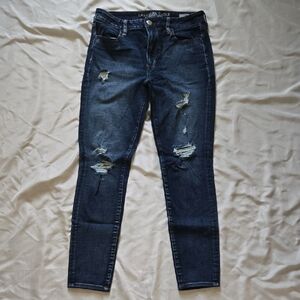 American Eagle Outfitters Dark Blue Ripped High Rise Jegging